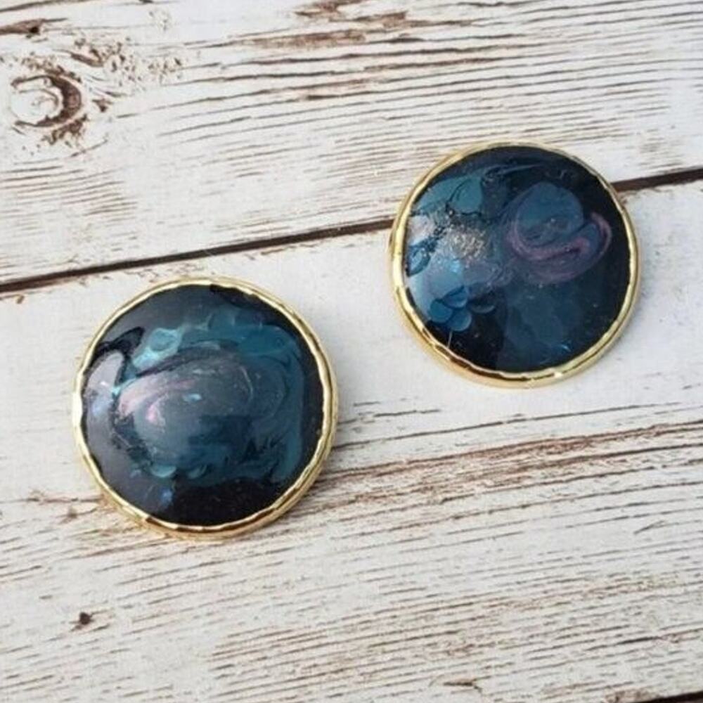 Vintage Clip On Earrings Galaxy Blue/Purple Circle Statement